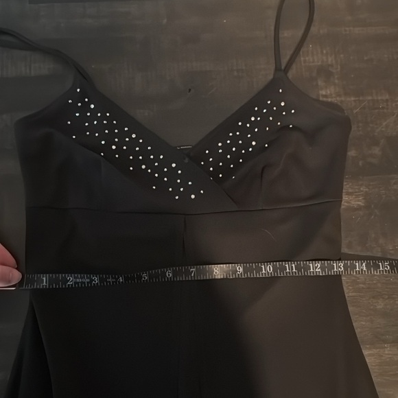 Taboo Vintage Y2K Black Empire Waist Rhinestones Sheer Layer Maxi Dress Size M - Picture 8 of 9